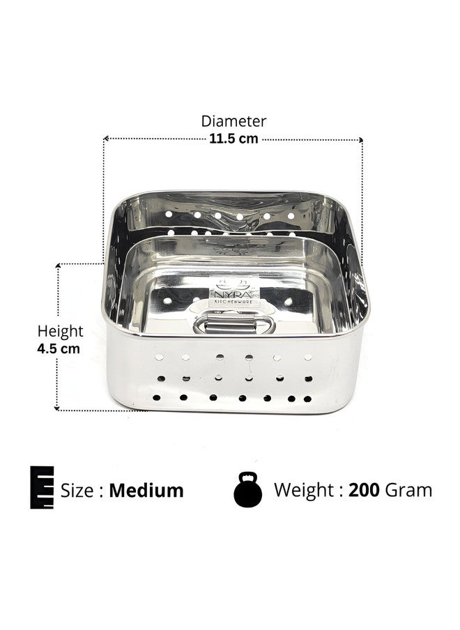 Nyra Kitchenware Stainless Steel Square Medium Colander Strainer with Top Press Lid - Image 2